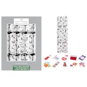 Green Christmas - 10 Luxury Crackers - Silver & White